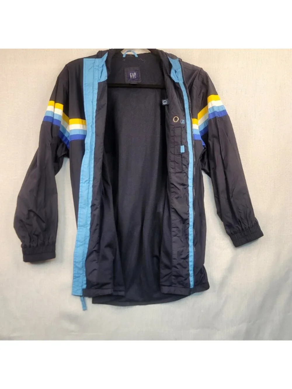 Gap Windbreaker Full-Zip Jacket Kids XL12 Blue Stripe Outdoor Blokecore Sporty